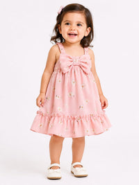 Girls' Daisy Print Bow-Front Party Frock