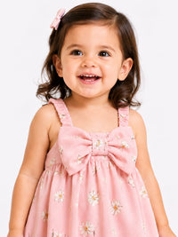 Girls' Daisy Print Bow-Front Party Frock