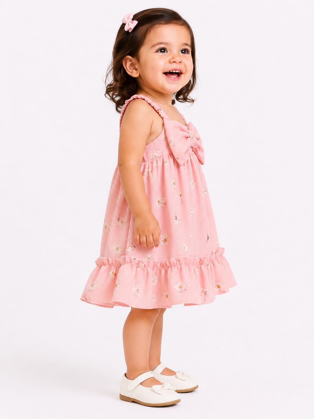 Girls' Daisy Print Bow-Front Party Frock