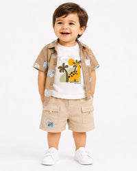 Toddler Boys' Dino Safari Shirt, Tee & Cargo Shorts Set