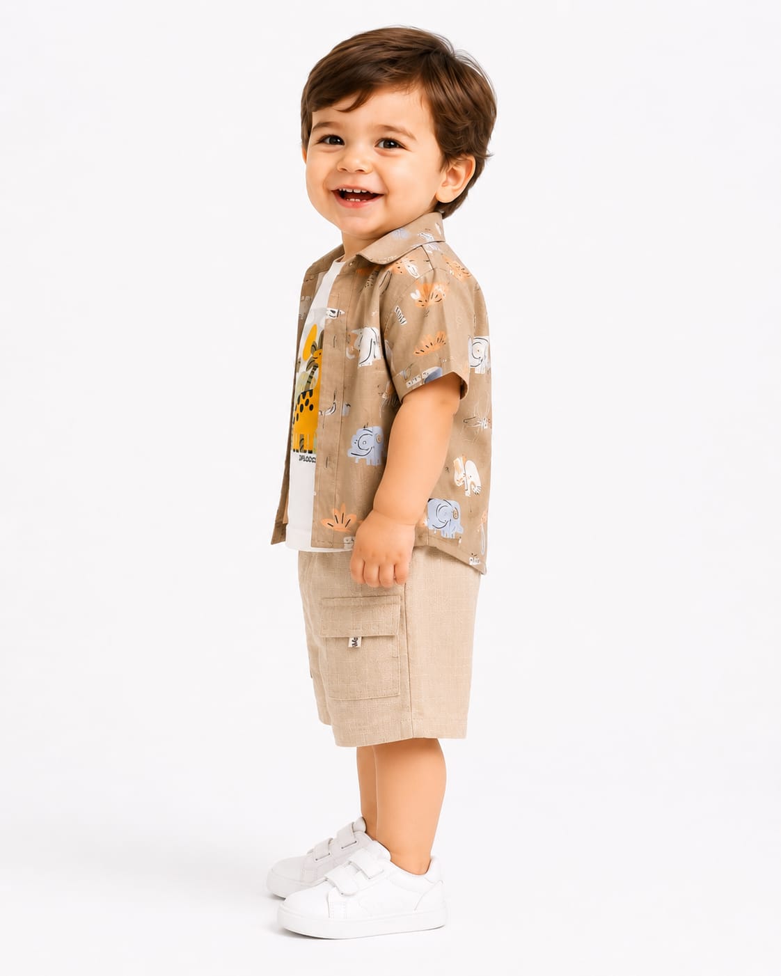 Toddler Boys' Dino Safari Shirt, Tee & Cargo Shorts Set