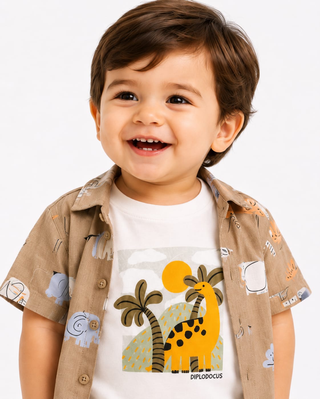 Toddler Boys' Dino Safari Shirt, Tee & Cargo Shorts Set
