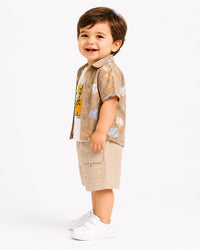 Toddler Boys' Dino Safari Shirt, Tee & Cargo Shorts Set