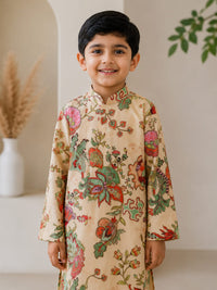 Boys' Floral Kalamkari Print Kurta Pyjama Set