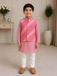 Boys' Leheriya Printed Nehru Jacket & Kurta Pyjama Set