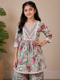 Girls' Floral Printed Peplum Kurta & Sharara Set