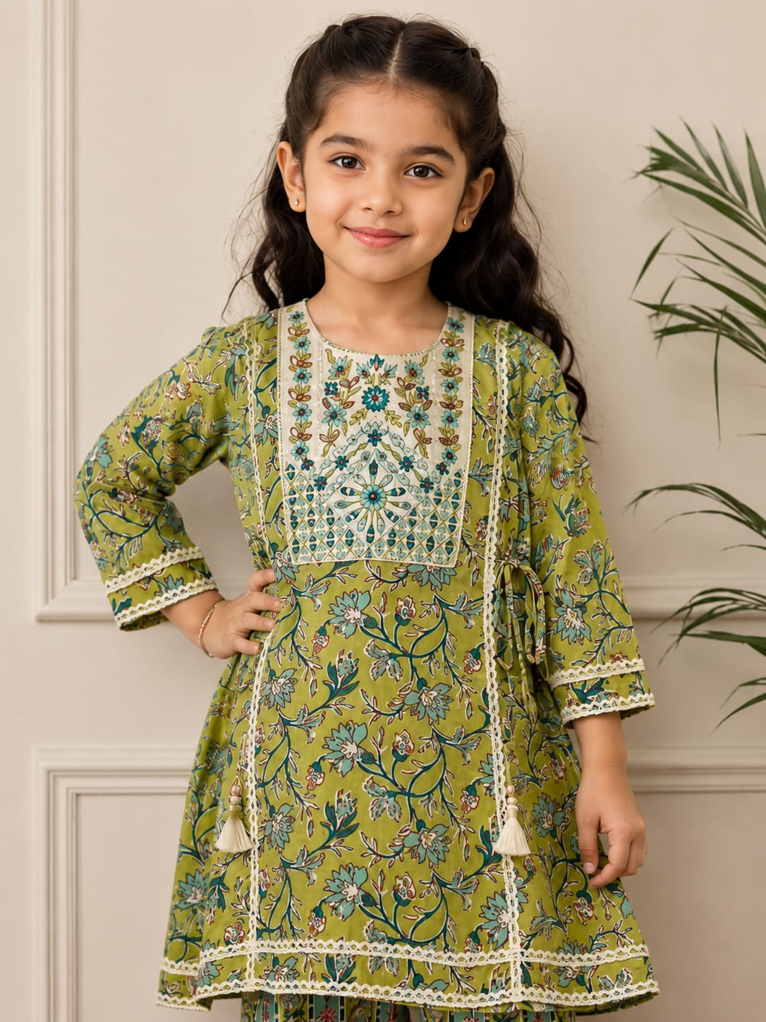 Girls' Floral Jaal Printed Kurta & Pant Set