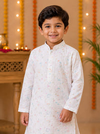 Boys Festive Off-White Chikankari Kurta Set
