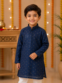 Boys Festive Navy Blue Embroidered Kurta Set