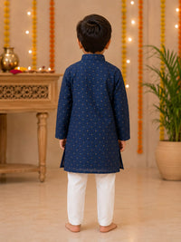 Boys Festive Navy Blue Embroidered Kurta Set