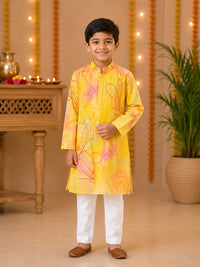 Boys Festive Yellow Abstract Print Kurta Set