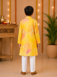 Boys Festive Yellow Abstract Print Kurta Set