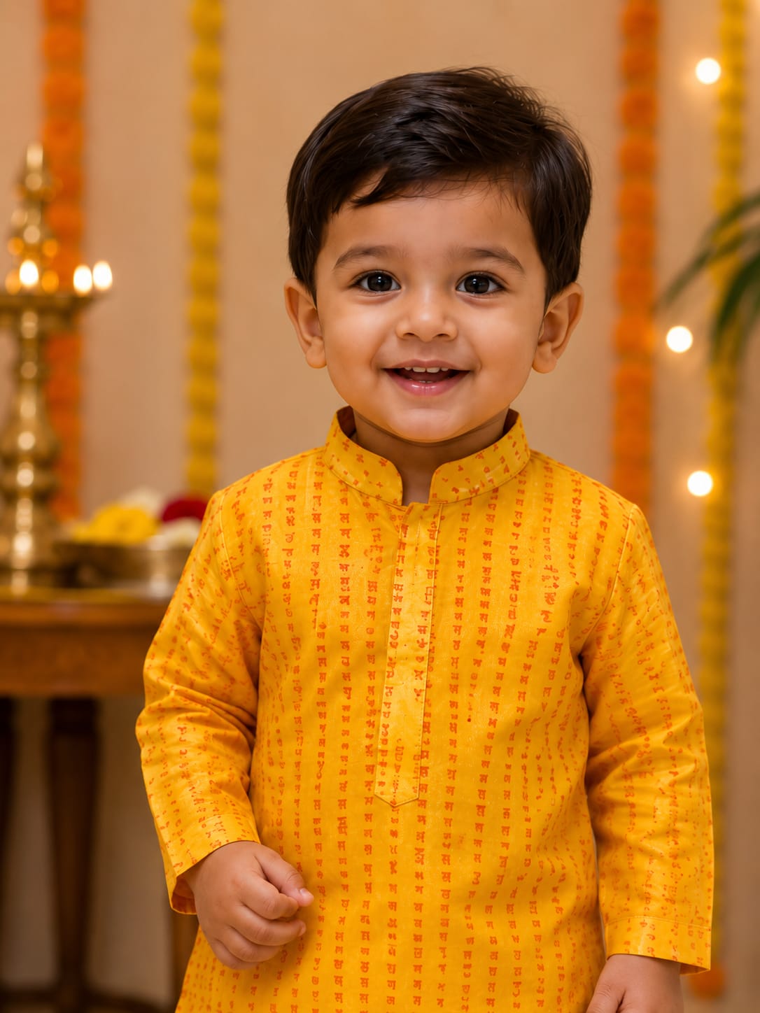 Boys Festive Yellow Printed Kurta and Dhoti Set