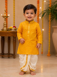 Boys Festive Yellow Printed Kurta and Dhoti Set