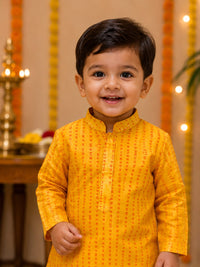 Boys Festive Yellow Printed Kurta and Dhoti Set