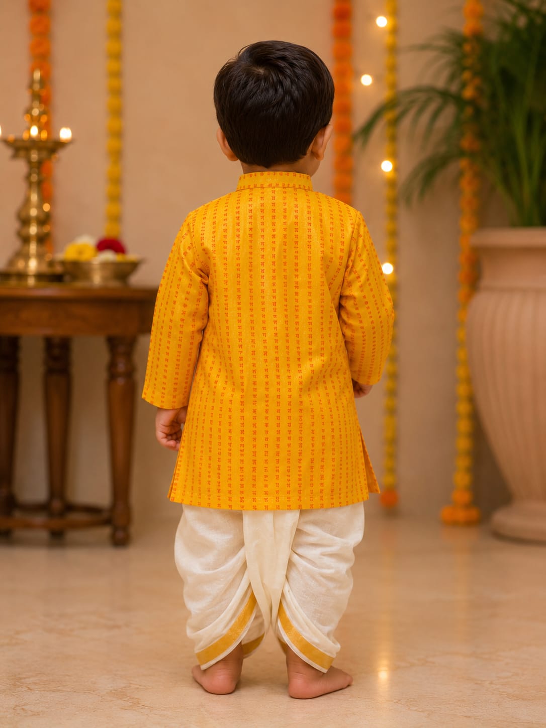 Boys Festive Yellow Printed Kurta and Dhoti Set
