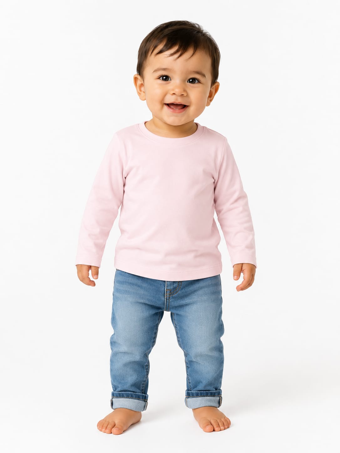 Toddler Essential Long Sleeve Pastel Pink T-Shirt