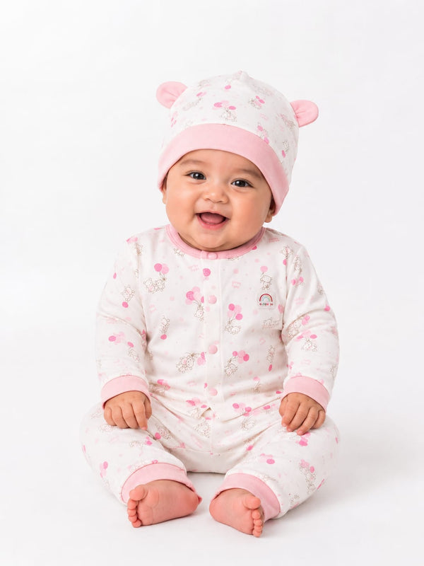 Adorable Bear & Balloon Print Infant Sleepsuit Set