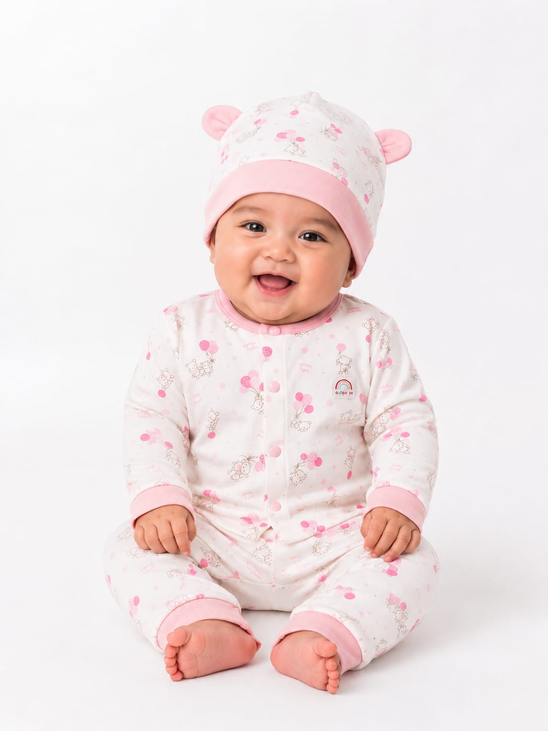 Adorable Bear & Balloon Print Infant Sleepsuit Set
