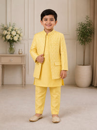 Boys' Haldi Yellow Embroidered Sherwani & Kurta Pyjama Set