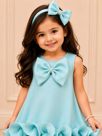 Sky Blue Serenade: Ruffled Rose Rosette Party Frock