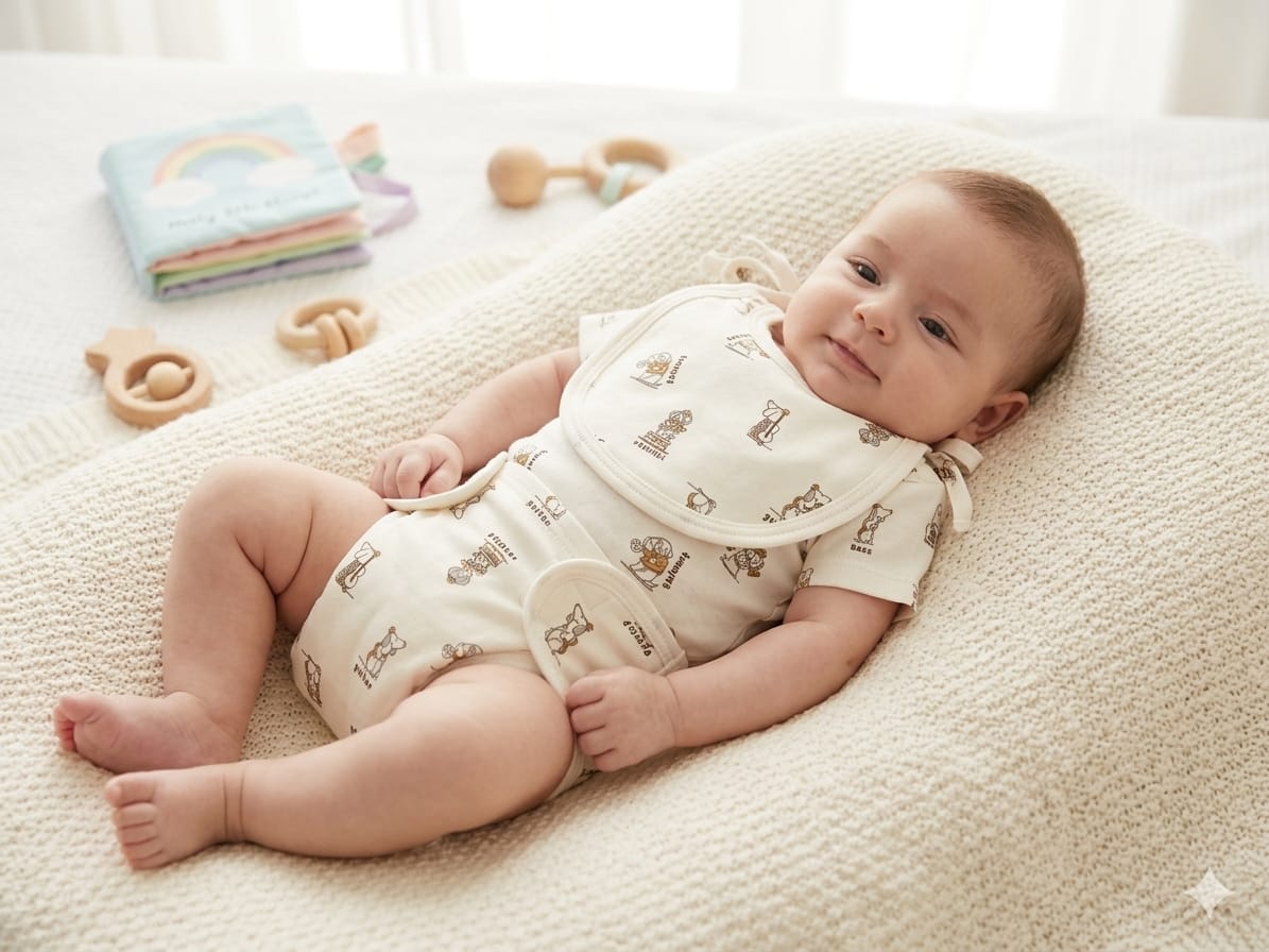 Charming Bear Print Infant Kimono Bodysuit with Matching Bib