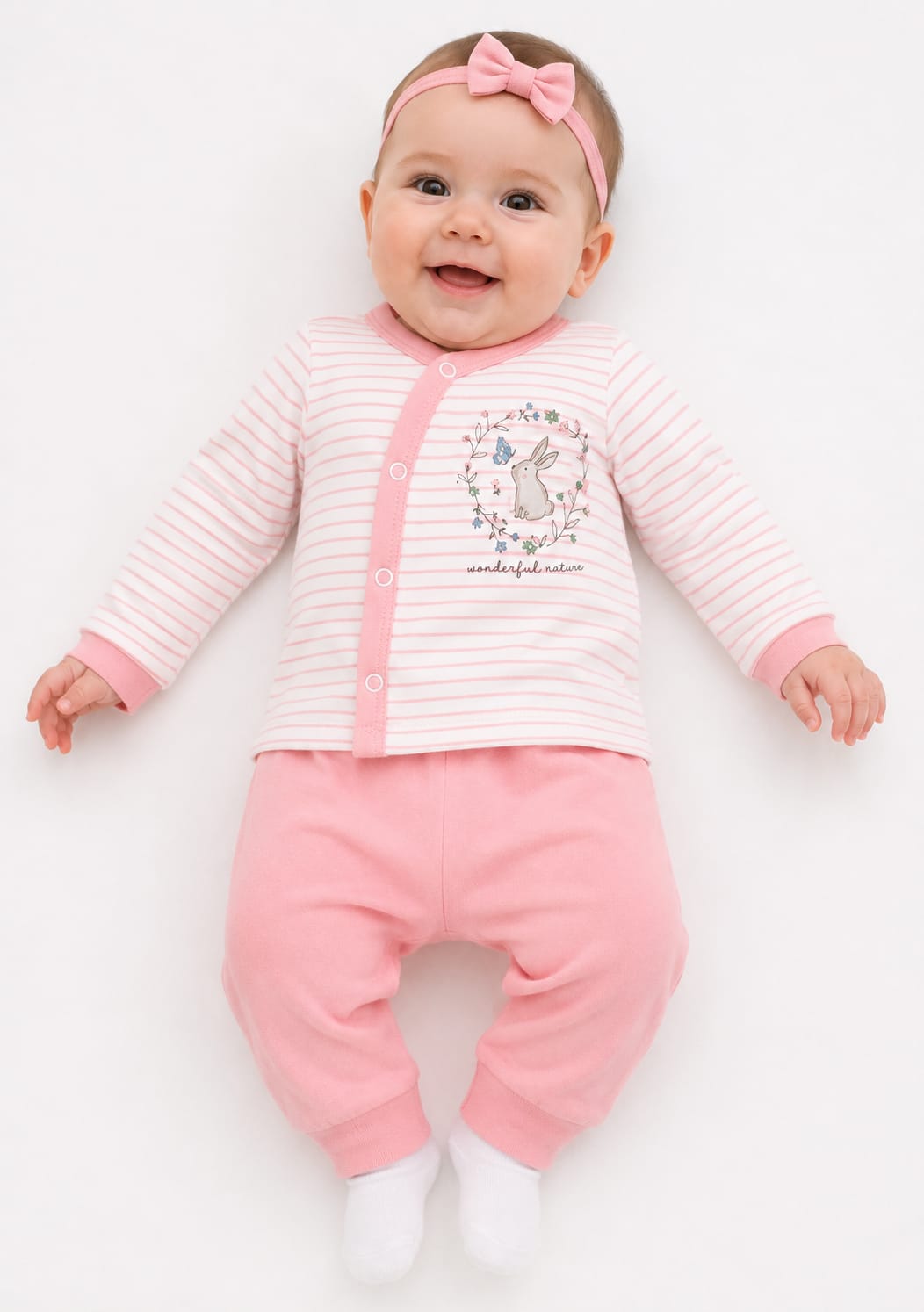 Charming Bunny & Stripes Infant Co-Ord Set with Matching Headband