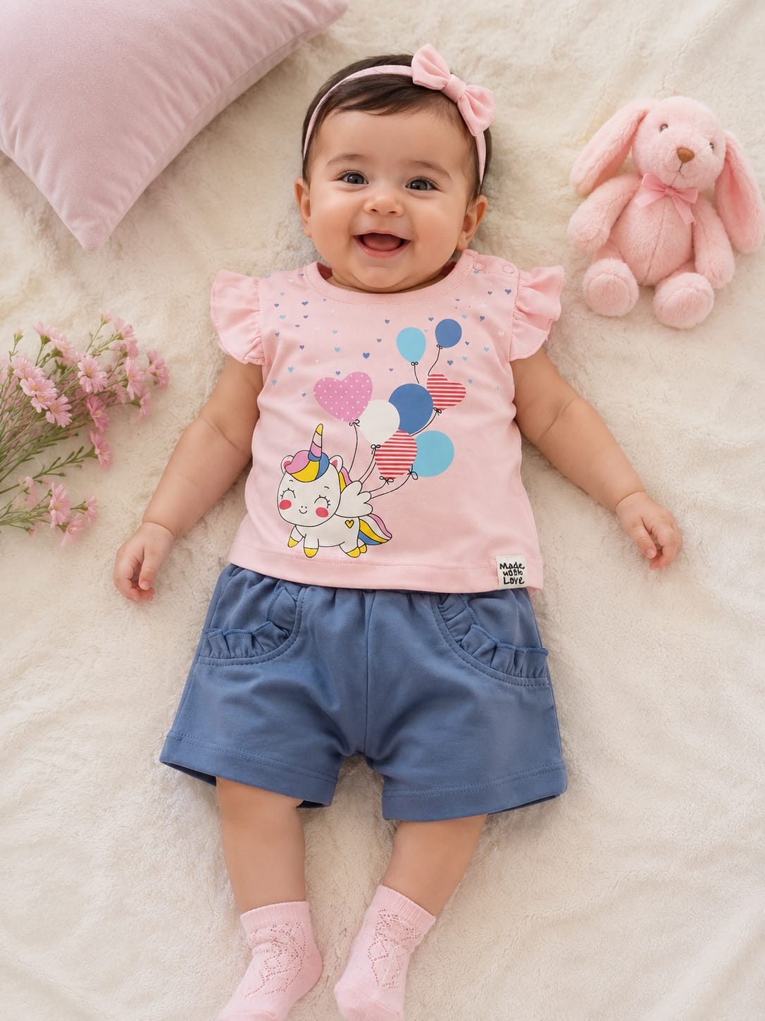 Magical Unicorn & Balloons Infant Shorts Set