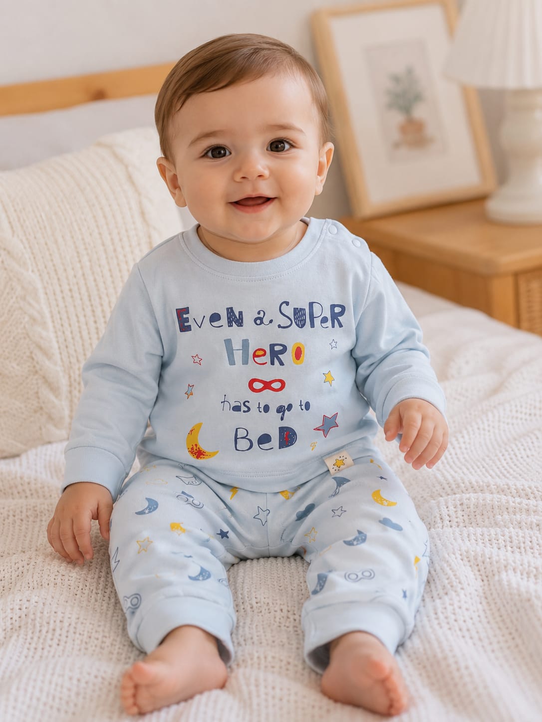 Playful "Super Hero" Infant Sleepsuit Co-Ord Set