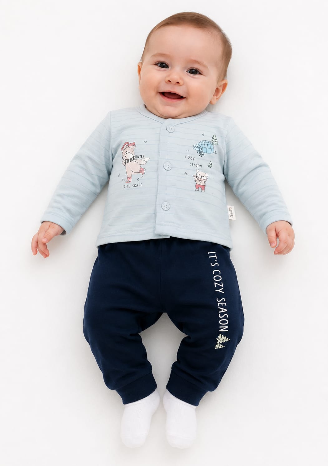 Playful Winter Graphic Button-Front Nightsuit Set