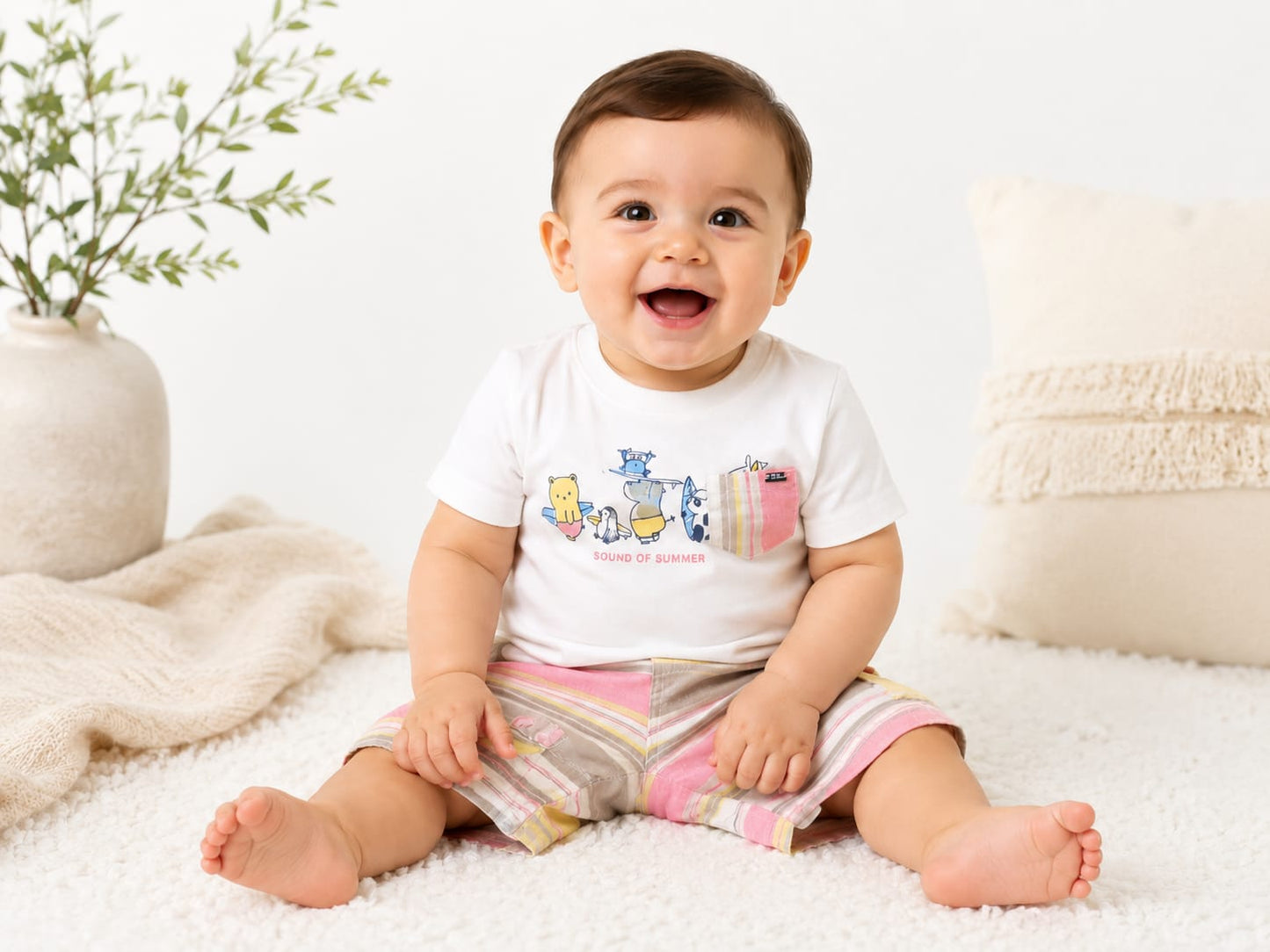 Vibrant "Sound of Summer" Tee & Striped Shorts Set