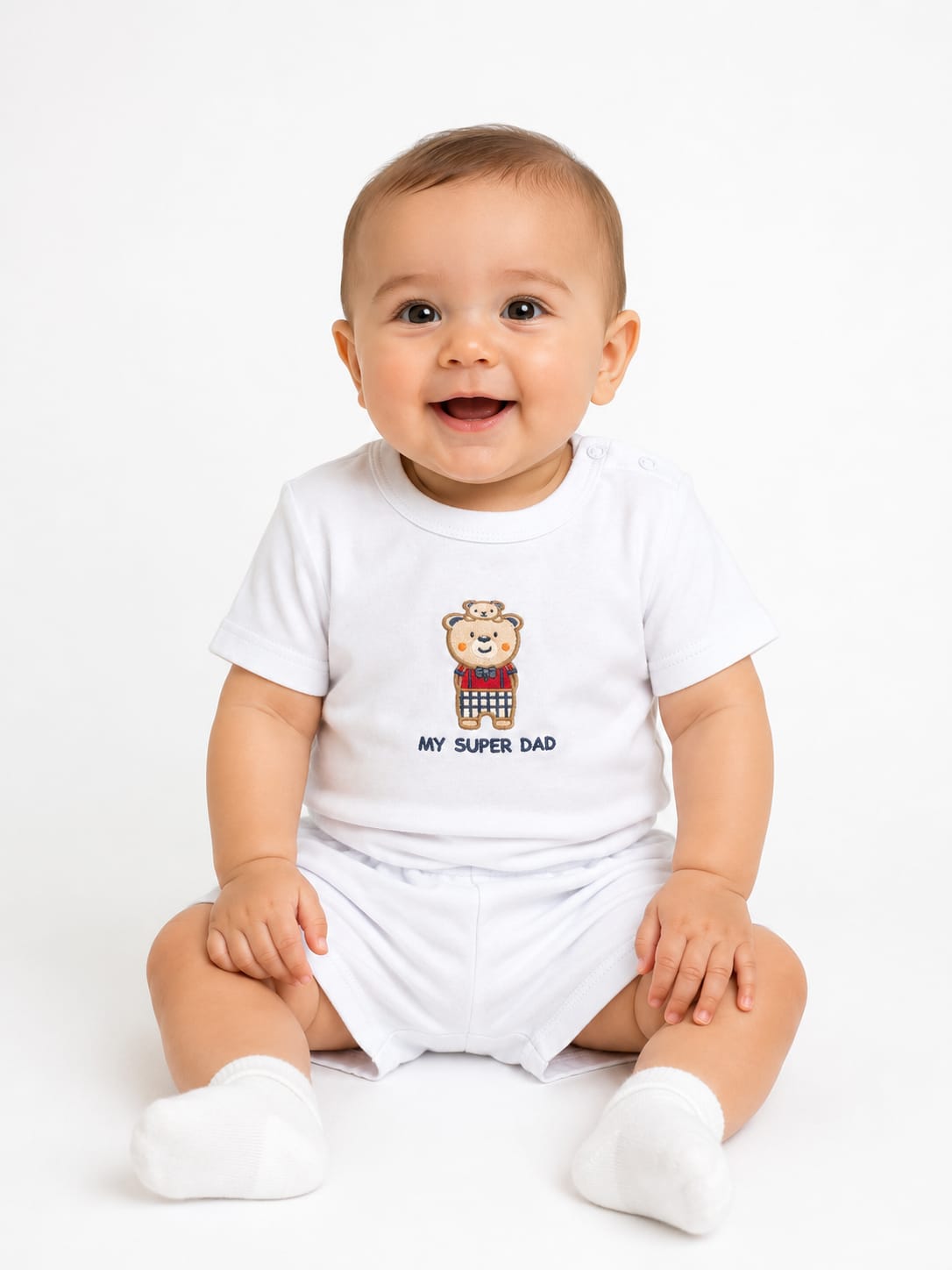 Charming "My Super Dad" Bear Tee & Shorts Set