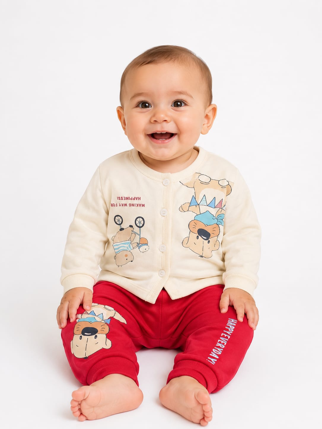 Playful Bear Graphic Button-Front Lounge Set