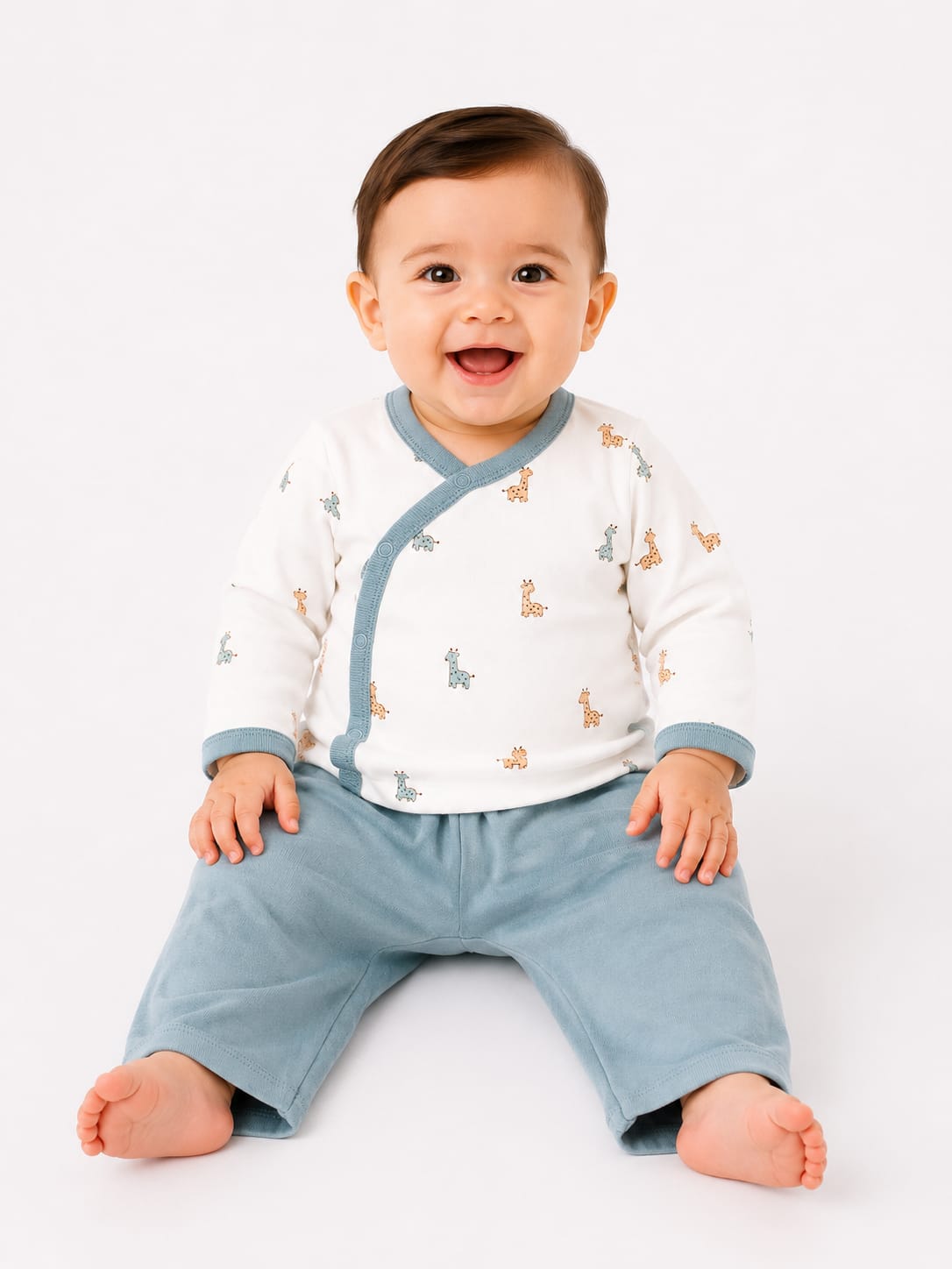 Charming Giraffe Print Asymmetric Infants' Nightsuit Set