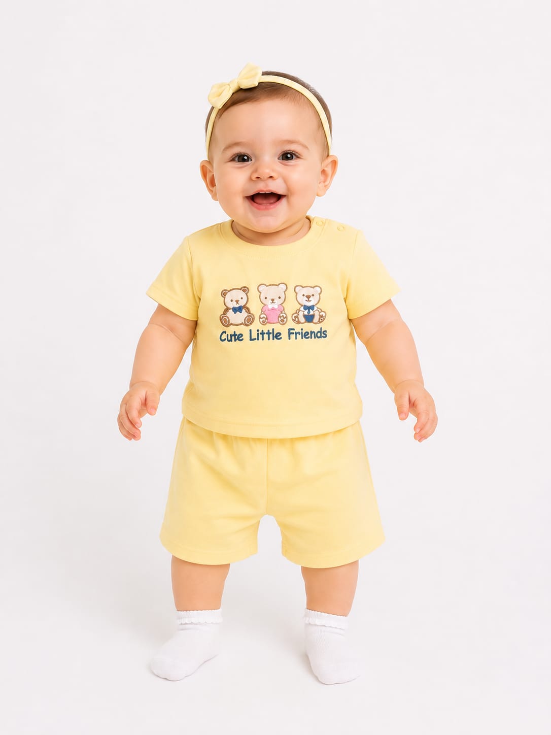 Sunny Sunshine: Two-Piece Short-Sleeve Infant Shorts Set