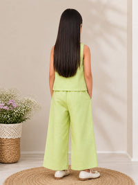 Elegant Pastel Lime Floral Embroidered Girls' Co-Ord Set