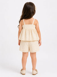 Elegant Cream Schiffli Lace Girls' Camisole & Shorts Co-Ord Set