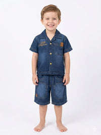 Smart Denim Resort-Collar Boys' Co-Ord Set