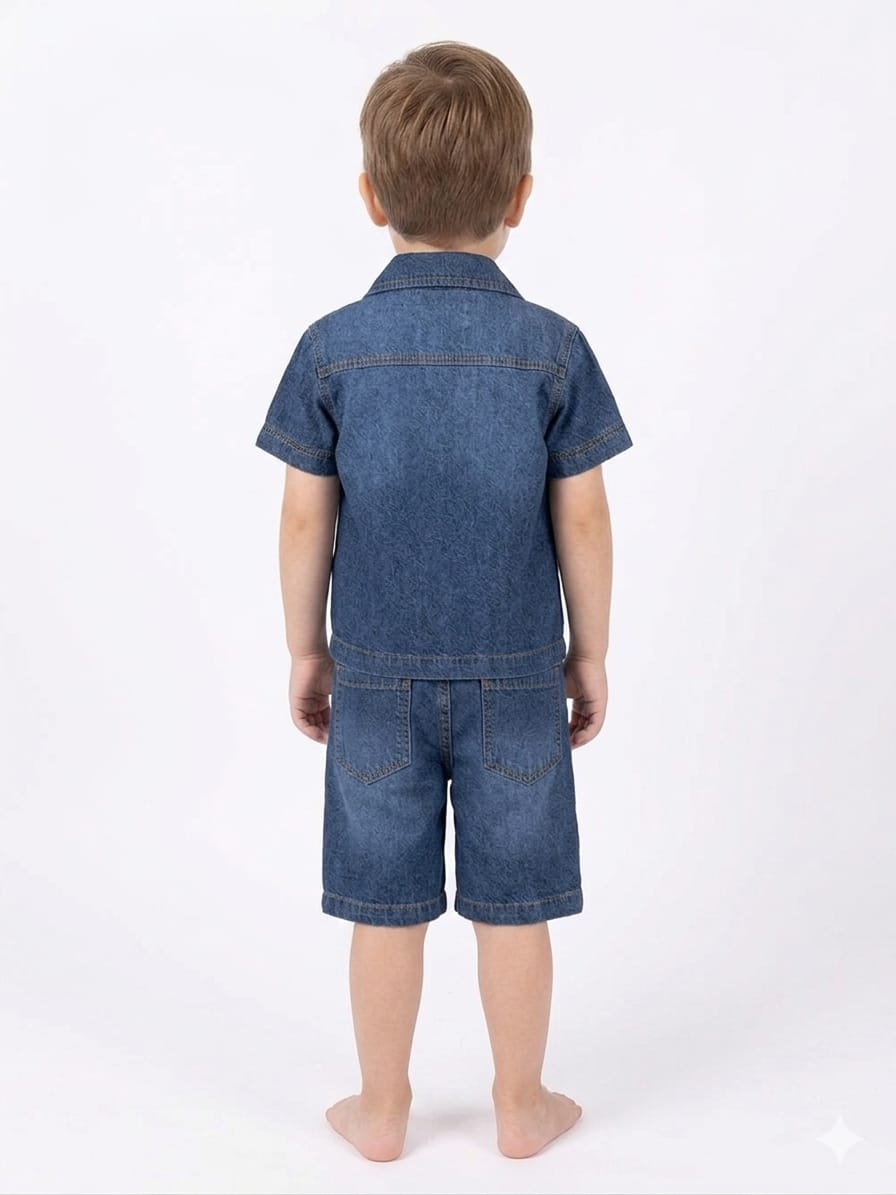 Smart Denim Resort-Collar Boys' Co-Ord Set