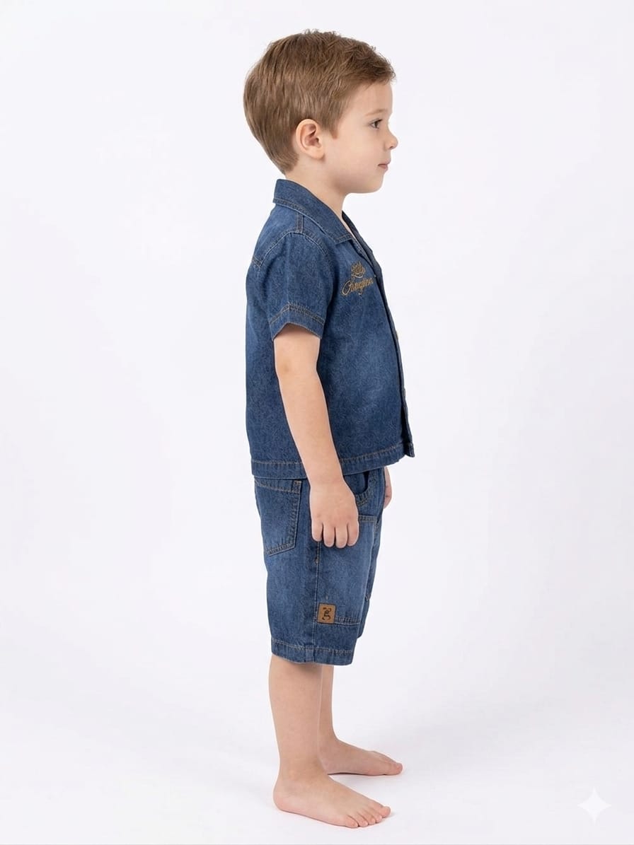 Smart Denim Resort-Collar Boys' Co-Ord Set