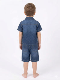 Smart Denim Resort-Collar Boys' Co-Ord Set