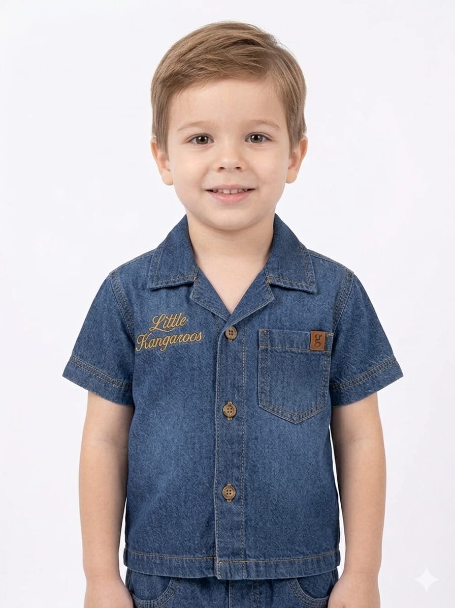 Smart Denim Resort-Collar Boys' Co-Ord Set