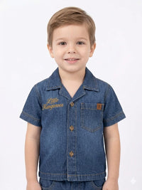 Smart Denim Resort-Collar Boys' Co-Ord Set