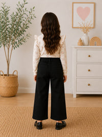 Girls' High-Waisted Wide-Leg Black Denim Jeans