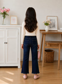 Girls' Dark Wash Wide-Leg Denim with Bow