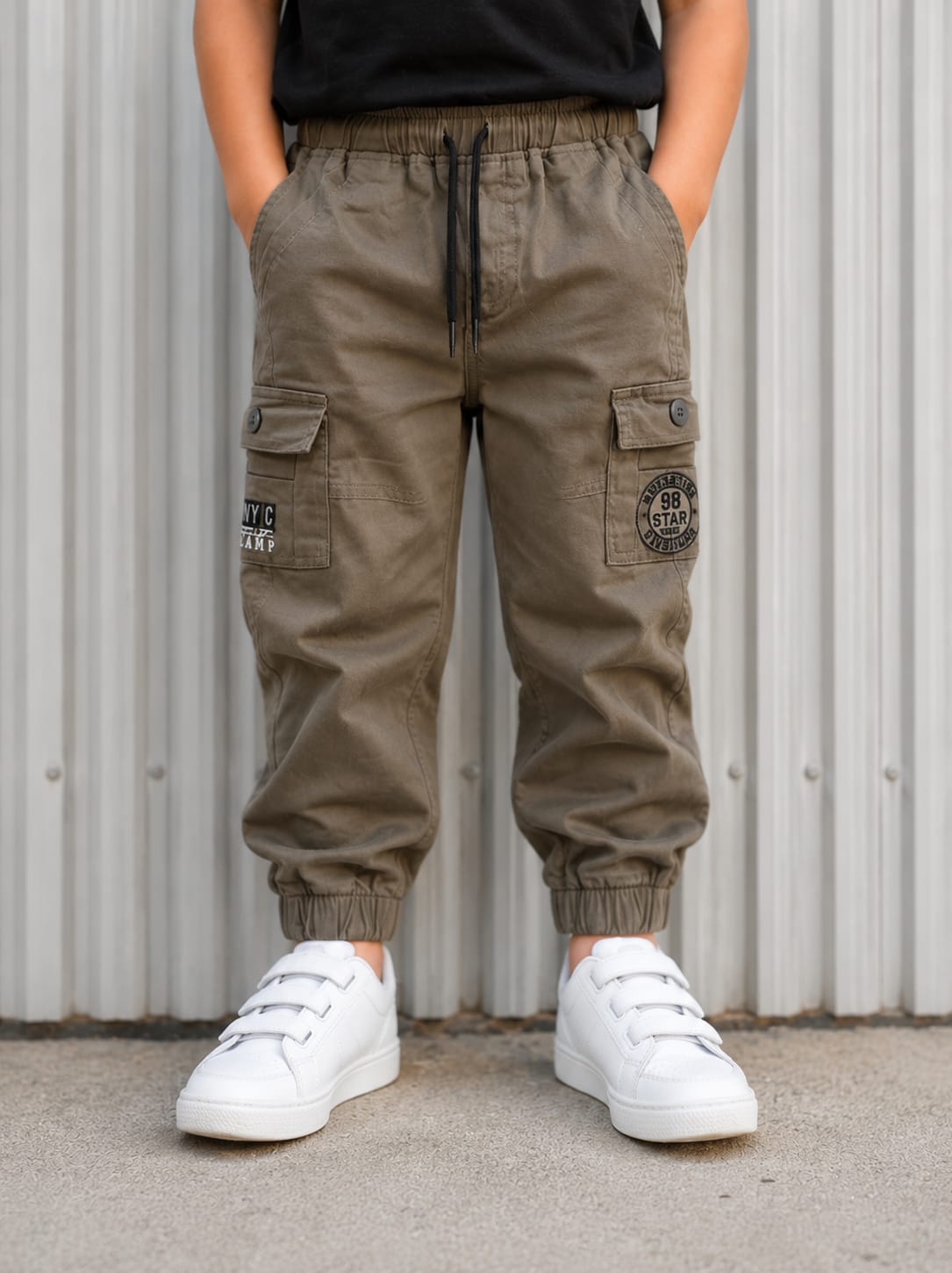 Kids' Utility Cargo Jogger Pants in Olive Khaki