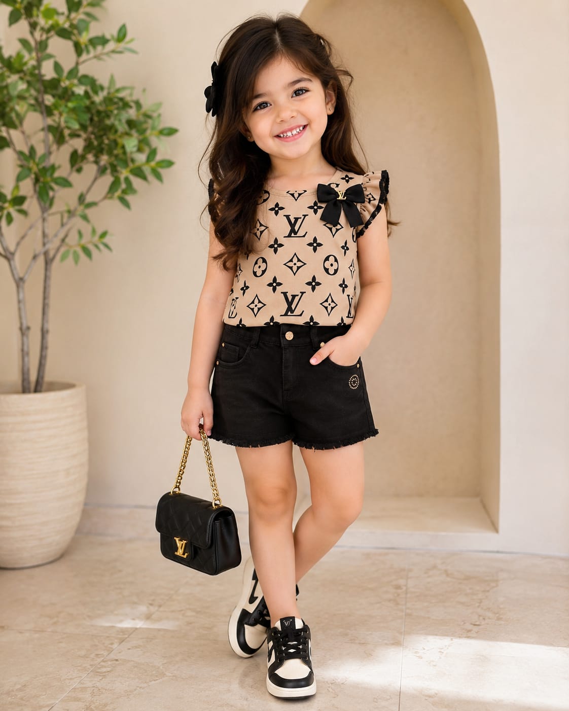 Girls' Chic Frayed Black Denim Shorts