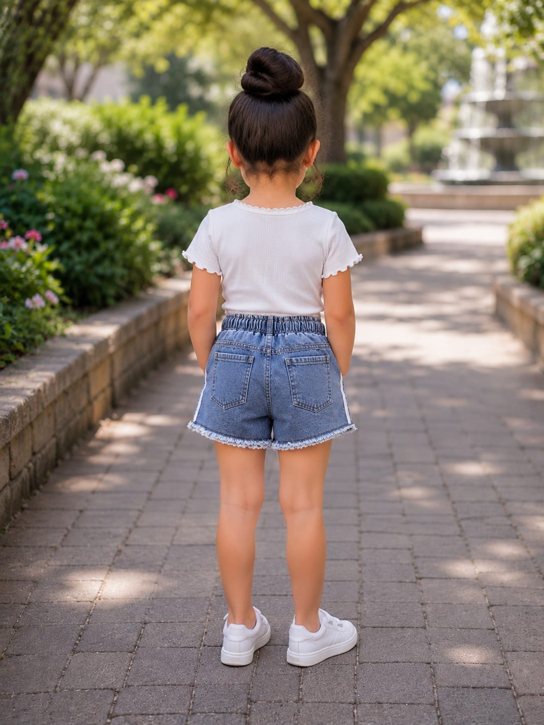 Trendy Frayed Denim Shorts with Side Stripes