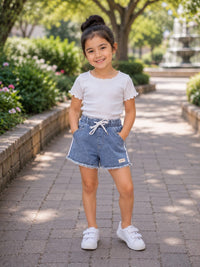 Trendy Frayed Denim Shorts with Side Stripes