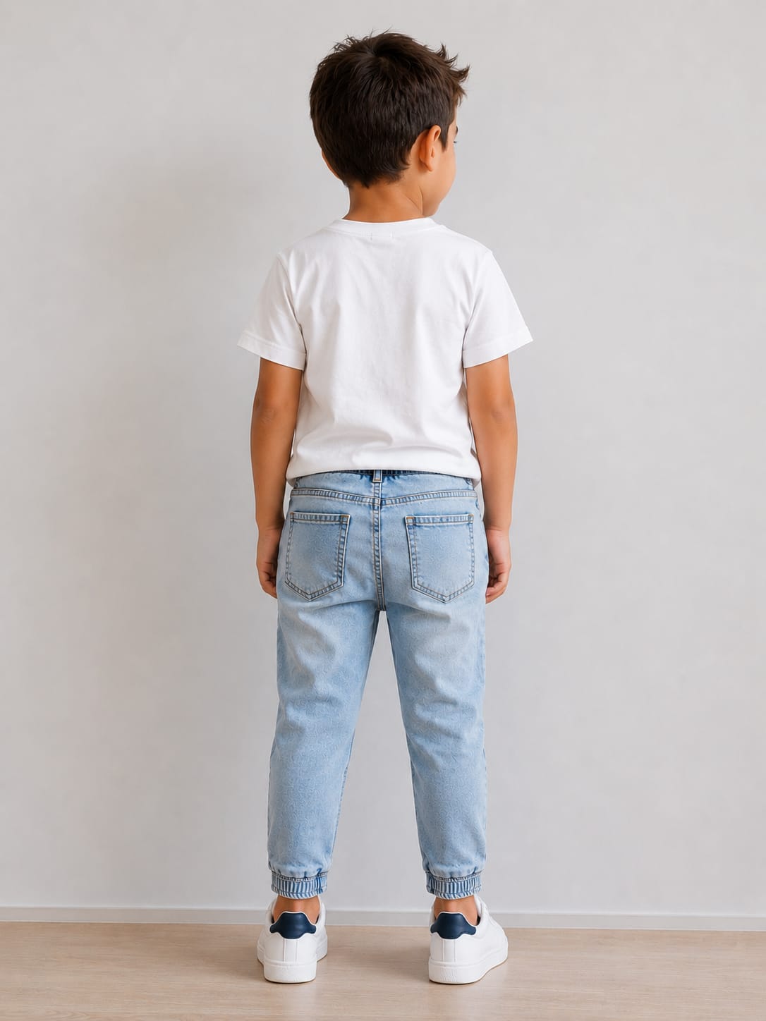 Kids' Light Wash Denim Joggers with Drawstring Elastic Waist